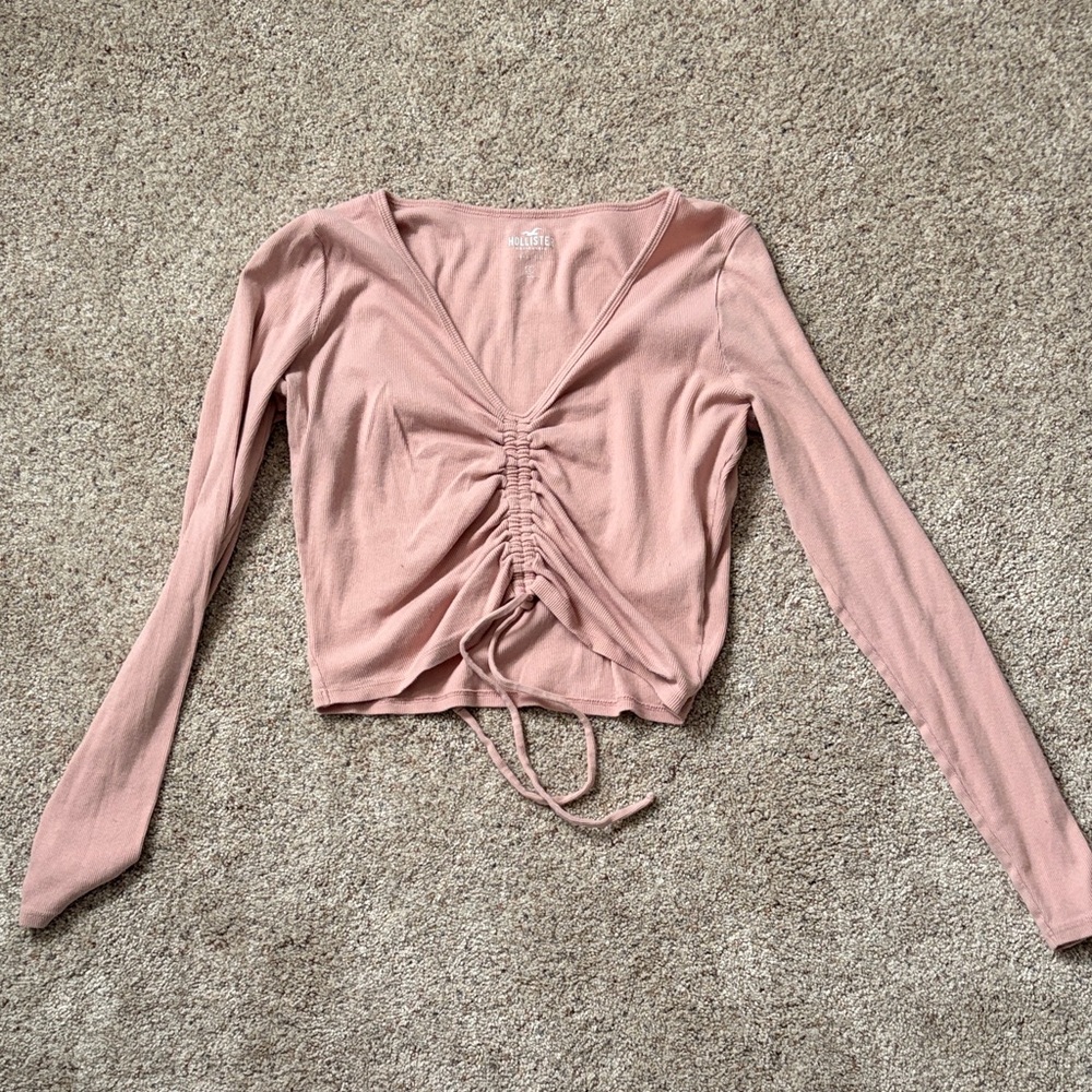 Hollister Pink Ruched Long Sleeve Top
